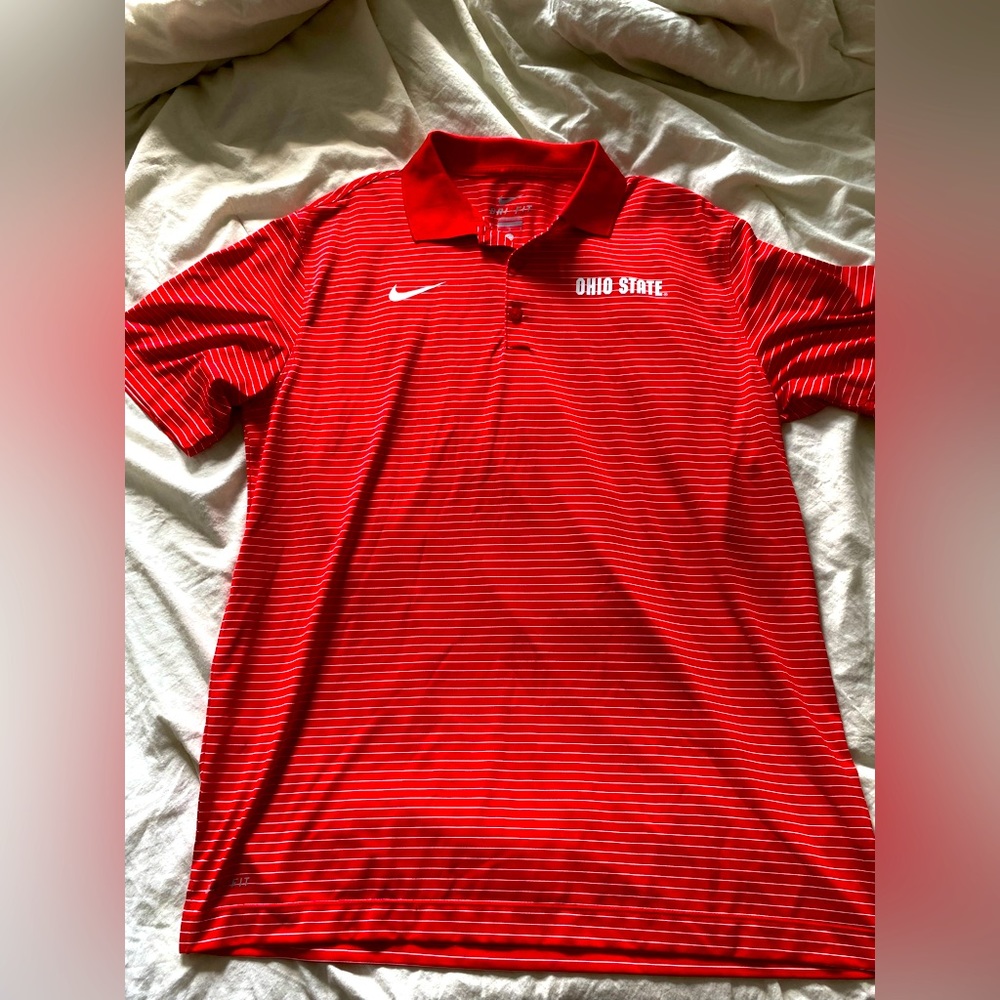 Nike Red Striped Ohio State Branded Golf Shirt Polo